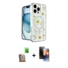 MARSİLYAN™- iPhone 16 Pro Kılıf Kozmos Doku - Siyah 3D Antistatik Mat Seramik Nano Ekran Koruyucu + Raze Metal Kamera Lens - CLTM