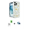 MARSİLYAN™- iPhone 16 Pro Kılıf Kozmos Doku - Siyah 3D Antistatik Seramik Nano Ekran Koruyucu + Raze Metal Kamera Lens - BZ
