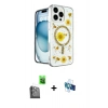 MARSİLYAN™- iPhone 16 Pro Kılıf Kozmos Doku - Siyah 3D Antistatik Seramik Nano Ekran Koruyucu + Raze Metal Kamera Lens - SH