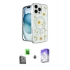 MARSİLYAN™- iPhone 16 Pro Kılıf Kozmos Doku - Siyah Bilvis 5in1 3D Magic Cam Ekran Koruyucu + Raze Metal Kamera Lens - SH