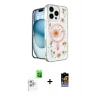 MARSİLYAN™- iPhone 16 Pro Kılıf Kozmos Doku - Siyah Buffer Hayalet Cam Ekran Koruyucu + Beyaz Raze Metal Kamera Lens