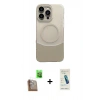 MARSİLYAN™- iPhone 16 Pro Kılıf Kozmos Form Özel Seri - Şeffaf Pasifik Cam Ekran Koruyucu + Çöl Titanyum Raze Metal Kamera Lens