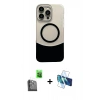 MARSİLYAN™- iPhone 16 Pro Kılıf Kozmos Form Özel Seri - Siyah 3D Antistatik Cam Ekran Koruyucu + Raze Metal Kamera Lens - SH