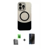 MARSİLYAN™- iPhone 16 Pro Kılıf Kozmos Form Özel Seri - Siyah 3D Antistatik Hayalet Cam Ekran Koruyucu + Siyah Raze Metal Kamera Lens