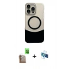 MARSİLYAN™- iPhone 16 Pro Kılıf Kozmos Form Özel Seri - Siyah 3D Antistatik Seramik Nano Ekran Koruyucu + Çöl Titanyum Raze Metal Kamera Lens