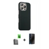 MARSİLYAN™- iPhone 16 Pro Kılıf Kozmos Klasik Prime - Siyah 3D Antistatik Hayalet Cam Ekran Koruyucu + Raze Metal Kamera Lens - SH