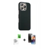 MARSİLYAN™- iPhone 16 Pro Kılıf Kozmos Klasik Prime - Siyah 3D Antistatik Mat Seramik Nano Ekran Koruyucu + Beyaz Raze Metal Kamera Lens