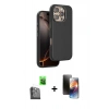 MARSİLYAN™- iPhone 16 Pro Kılıf Kutup Modern - Siyah 3D Antistatik Mat Seramik Nano Ekran Koruyucu + Raze Metal Kamera Lens - SH