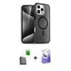 MARSİLYAN™- iPhone 16 Pro Kılıf Nova Asil Prime - Siyah Bilvis 5in1 5D Magic Hayalet Cam Ekran Koruyucu + Siyah Raze Metal Kamera Lens