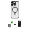 MARSİLYAN™- iPhone 16 Pro Kılıf Nova Işık Özel Seri - Siyah 3D Antistatik Hayalet Cam Ekran Koruyucu + Raze Metal Kamera Lens - SH