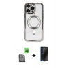 MARSİLYAN™- iPhone 16 Pro Kılıf Nova Işık Özel Seri - Siyah 3D Antistatik Hayalet Cam Ekran Koruyucu + Raze Metal Kamera Lens - SH