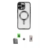 MARSİLYAN™- iPhone 16 Pro Kılıf Nova Işık Özel Seri - Siyah Bilvis 3D Cam Ekran Koruyucu + Raze Metal Kamera Lens - SH
