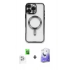 MARSİLYAN™- iPhone 16 Pro Kılıf Nova Işık Özel Seri - Siyah Bilvis 5in1 5D Magic Hayalet Cam Ekran Koruyucu + Raze Metal Kamera Lens - BZ
