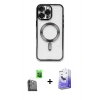 MARSİLYAN™- iPhone 16 Pro Kılıf Nova Işık Özel Seri - Siyah Bilvis 5in1 5D Magic Hayalet Cam Ekran Koruyucu + Siyah Raze Metal Kamera Lens