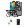 MARSİLYAN™- iPhone 16 Pro Kılıf Nova Minimal Serisi - Siyah 3D Antistatik Hayalet Cam Ekran Koruyucu + Raze Metal Kamera Lens - BZ