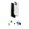 MARSİLYAN™- iPhone 16 Pro Kılıf Pusula Form Serisi - Siyah 3D Antistatik Cam Ekran Koruyucu + Raze Metal Kamera Lens - BZ