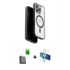 MARSİLYAN™- iPhone 16 Pro Kılıf Pusula Form Serisi - Siyah 3D Antistatik Cam Ekran Koruyucu + Siyah Raze Metal Kamera Lens