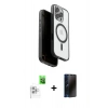 MARSİLYAN™- iPhone 16 Pro Kılıf Pusula Form Serisi - Siyah 3D Antistatik Hayalet Cam Ekran Koruyucu + Raze Metal Kamera Lens - BZ