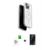 MARSİLYAN™- iPhone 16 Pro Kılıf Pusula Form Serisi - Siyah 3D Antistatik Hayalet Cam Ekran Koruyucu + Raze Metal Kamera Lens - BZ