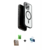 MARSİLYAN™- iPhone 16 Pro Kılıf Pusula Form Serisi - Siyah 3D Antistatik Seramik Nano Ekran Koruyucu + Çöl Titanyum Raze Metal Kamera Lens
