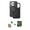 MARSİLYAN™- iPhone 16 Pro Kılıf Pusula Işık Koleksiyonu - Şeffaf 360 Full Body Arka Koruyucu + Çöl Titanyum Raze Metal Kamera Lens