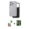 MARSİLYAN™- iPhone 16 Pro Kılıf Pusula Işık Koleksiyonu - Şeffaf 360 Full Body Arka Koruyucu + Çöl Titanyum Raze Metal Kamera Lens