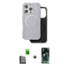 MARSİLYAN™- iPhone 16 Pro Kılıf Pusula Işık Koleksiyonu - Siyah 360 Mat Full Body Arka Koruyucu + Raze Metal Kamera Lens - SH