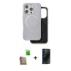 MARSİLYAN™- iPhone 16 Pro Kılıf Pusula Işık Koleksiyonu - Siyah 3D Antistatik Hayalet Cam Ekran Koruyucu + Raze Metal Kamera Lens - CLTM