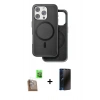 MARSİLYAN™- iPhone 16 Pro Kılıf Pusula Işık Koleksiyonu - Siyah 3D Antistatik Hayalet Cam Ekran Koruyucu + Raze Metal Kamera Lens - CLTM