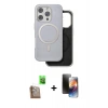 MARSİLYAN™- iPhone 16 Pro Kılıf Pusula Işık Koleksiyonu - Siyah 3D Antistatik Mat Seramik Nano Ekran Koruyucu + Raze Metal Kamera Lens - CLTM