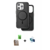 MARSİLYAN™- iPhone 16 Pro Kılıf Pusula Işık Koleksiyonu - Siyah 3D Antistatik Seramik Nano Ekran Koruyucu + Raze Metal Kamera Lens - CLTM