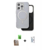 MARSİLYAN™- iPhone 16 Pro Kılıf Pusula Işık Koleksiyonu - Siyah Bilvis 0.18mm Plus Cam Ekran Koruyucu + Çöl Titanyum Raze Metal Kamera Lens