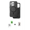 MARSİLYAN™- iPhone 16 Pro Kılıf Pusula Işık Koleksiyonu - Siyah Bilvis 3D Cam Ekran Koruyucu + Raze Metal Kamera Lens - BZ