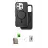 MARSİLYAN™- iPhone 16 Pro Kılıf Pusula Işık Koleksiyonu - Siyah Bilvis 3D Cam Ekran Koruyucu + Raze Metal Kamera Lens - CLTM