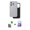 MARSİLYAN™- iPhone 16 Pro Kılıf Pusula Işık Koleksiyonu - Siyah Bilvis 5in1 5D Magic Hayalet Cam Ekran Koruyucu + Raze Metal Kamera Lens - SH