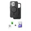 MARSİLYAN™- iPhone 16 Pro Kılıf Pusula Işık Koleksiyonu - Siyah Bilvis 5in1 5D Magic Hayalet Cam Ekran Koruyucu + Raze Metal Kamera Lens - BZ