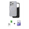 MARSİLYAN™- iPhone 16 Pro Kılıf Pusula Işık Koleksiyonu - Siyah Bilvis 5in1 5D Magic Hayalet Cam Ekran Koruyucu + Raze Metal Kamera Lens - BZ