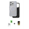MARSİLYAN™- iPhone 16 Pro Kılıf Pusula Işık Koleksiyonu - Siyah Buffer Cam Ekran Koruyucu + Beyaz Raze Metal Kamera Lens