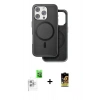 MARSİLYAN™- iPhone 16 Pro Kılıf Pusula Işık Koleksiyonu - Siyah Buffer Cam Ekran Koruyucu + Beyaz Raze Metal Kamera Lens