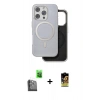 MARSİLYAN™- iPhone 16 Pro Kılıf Pusula Işık Koleksiyonu - Siyah Buffer Cam Ekran Koruyucu + Siyah Raze Metal Kamera Lens