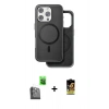 MARSİLYAN™- iPhone 16 Pro Kılıf Pusula Işık Koleksiyonu - Siyah Buffer Cam Ekran Koruyucu + Siyah Raze Metal Kamera Lens