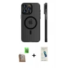 MARSİLYAN™- iPhone 16 Pro Kılıf Pusula Minimal Koleksiyonu - Şeffaf Pasifik Cam Ekran Koruyucu + Raze Metal Kamera Lens - CLTM