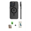 MARSİLYAN™- iPhone 16 Pro Kılıf Pusula Minimal Koleksiyonu - Şeffaf Pasifik Cam Ekran Koruyucu + Raze Metal Kamera Lens - CLTM