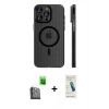 MARSİLYAN™- iPhone 16 Pro Kılıf Pusula Minimal Koleksiyonu - Şeffaf Pasifik Cam Ekran Koruyucu + Raze Metal Kamera Lens - SH