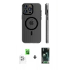 MARSİLYAN™- iPhone 16 Pro Kılıf Pusula Minimal Koleksiyonu - Siyah 360 Mat Full Body Arka Koruyucu + Beyaz Raze Metal Kamera Lens