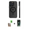 MARSİLYAN™- iPhone 16 Pro Kılıf Pusula Minimal Koleksiyonu - Siyah 360 Mat Full Body Arka Koruyucu + Raze Metal Kamera Lens - CLTM