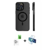 MARSİLYAN™- iPhone 16 Pro Kılıf Pusula Minimal Koleksiyonu - Siyah 3D Antistatik Cam Ekran Koruyucu + Raze Metal Kamera Lens - BZ