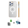 MARSİLYAN™- iPhone 16 Pro Kılıf Pusula Minimal Koleksiyonu - Siyah 3D Antistatik Cam Ekran Koruyucu + Siyah Raze Metal Kamera Lens