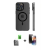 MARSİLYAN™- iPhone 16 Pro Kılıf Pusula Minimal Koleksiyonu - Siyah 3D Antistatik Mat Seramik Nano Ekran Koruyucu + Raze Metal Kamera Lens - SH