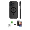 MARSİLYAN™- iPhone 16 Pro Kılıf Pusula Minimal Koleksiyonu - Siyah 3D Antistatik Mat Seramik Nano Ekran Koruyucu + Raze Metal Kamera Lens - BZ